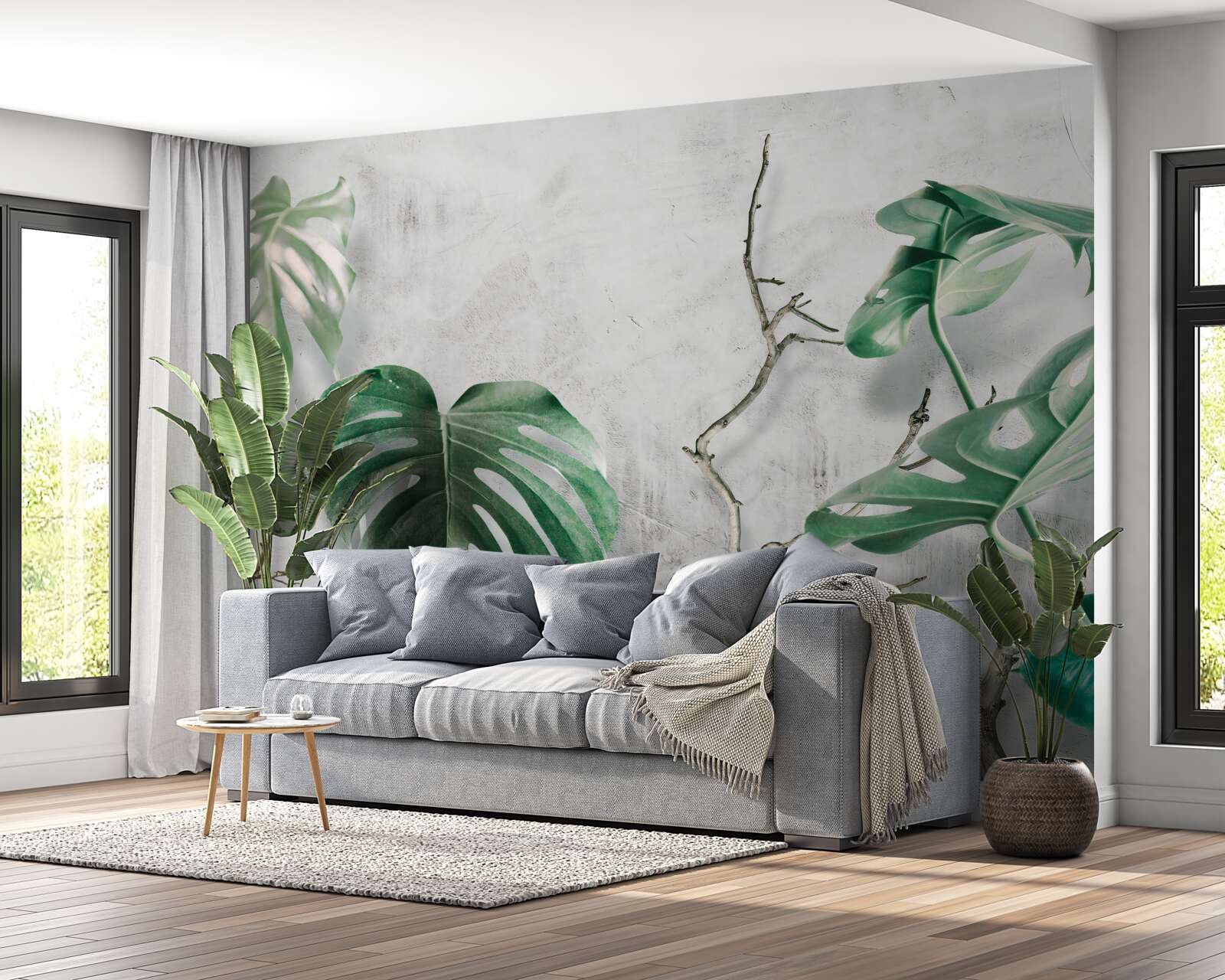 Fotobehang tropische monsters met groene takken