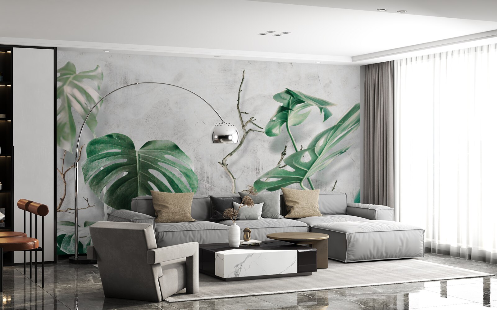 Fotobehang tropische monsters met groene takken