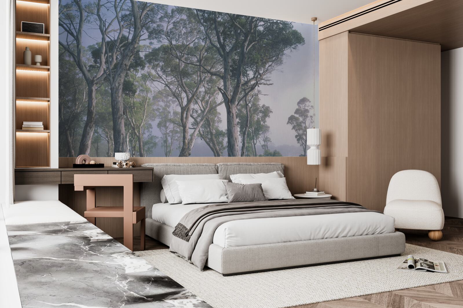 Fotobehang ochtend ontwaakt in een mistig bos