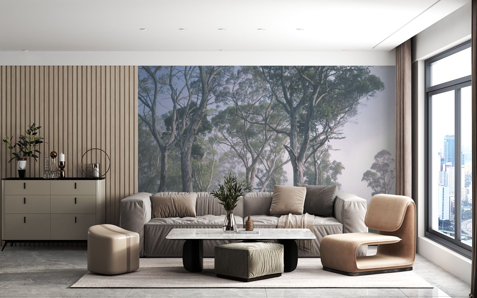 Fotobehang ochtend ontwaakt in een mistig bos