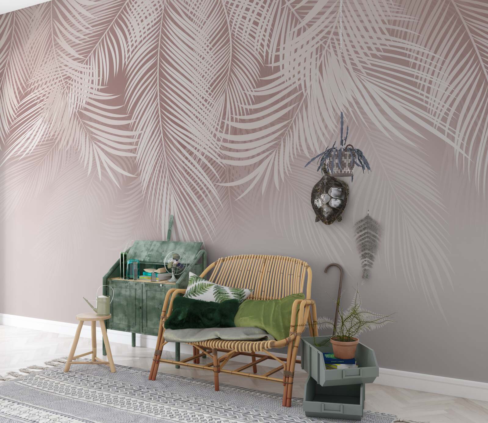 Fotobehang bleke palmbladeren hangen