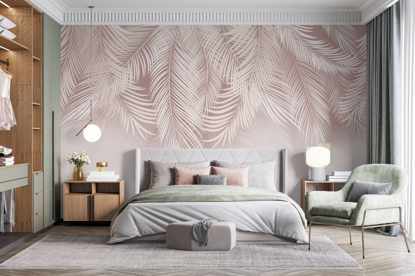 Fotobehang bleke palmbladeren hangen