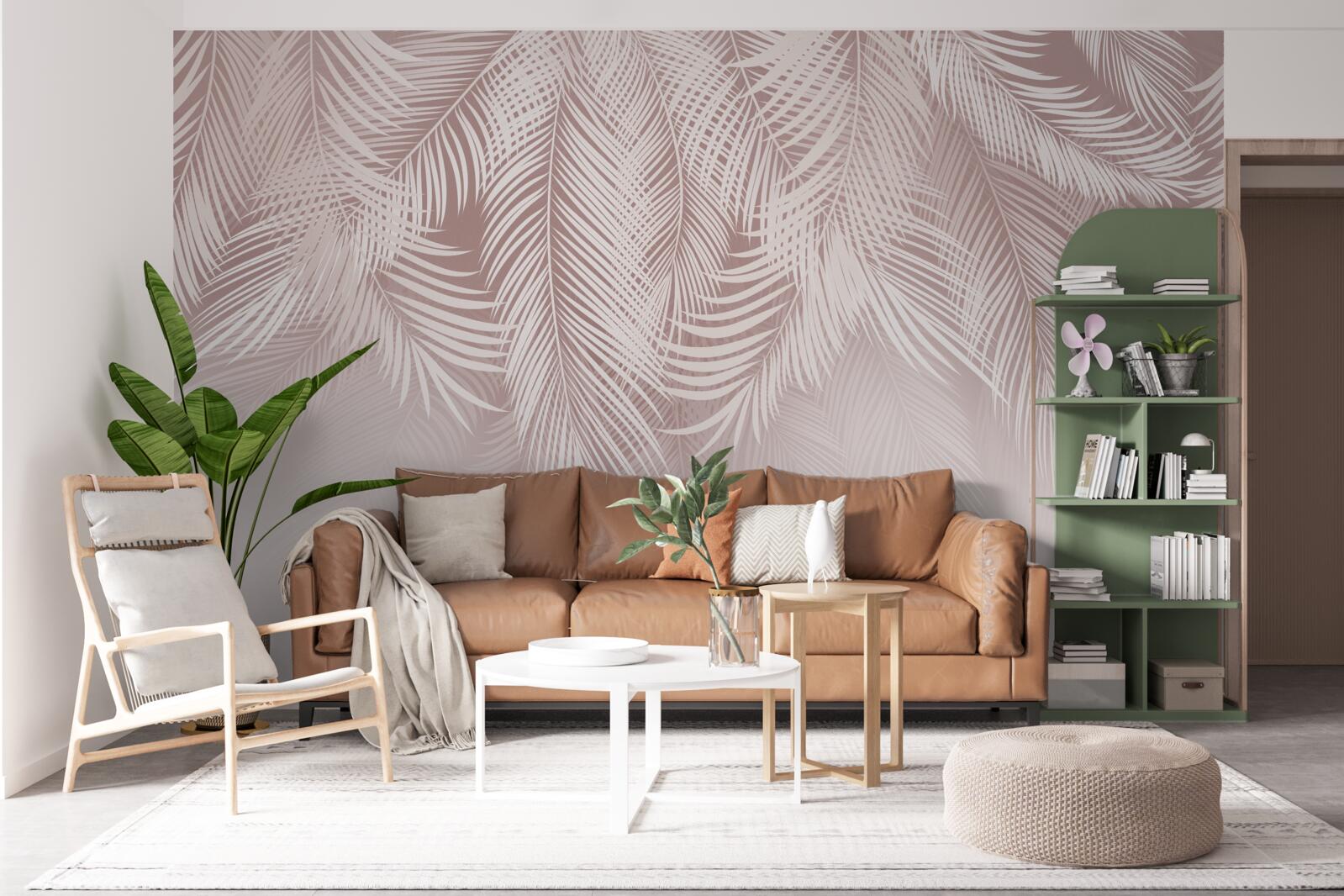 Fotobehang bleke palmbladeren hangen