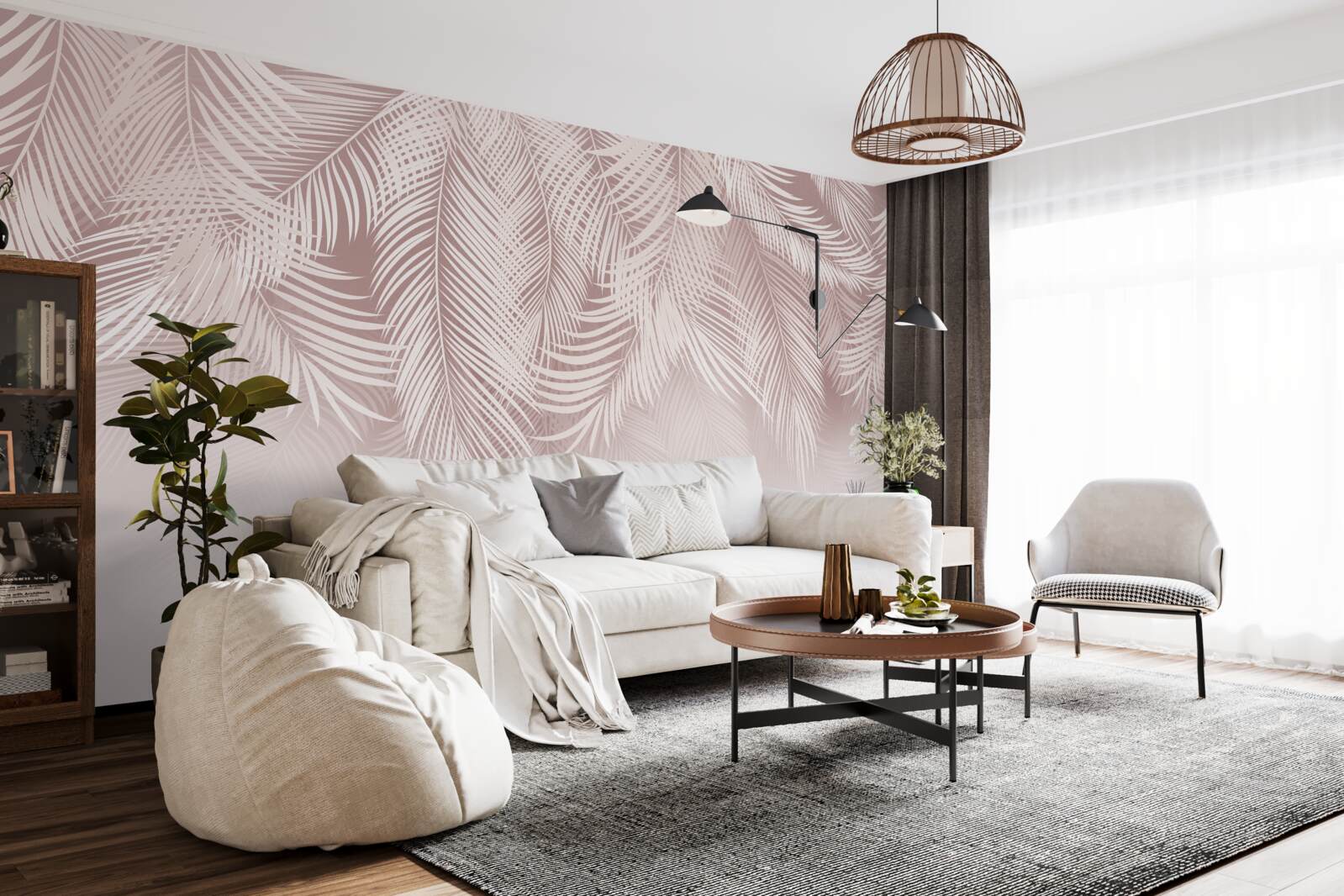 Fotobehang bleke palmbladeren hangen