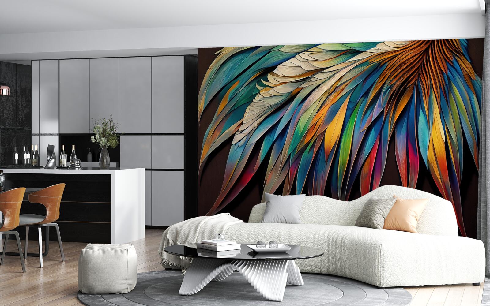 Fotobehang nachtpalmbladeren geschilderd in regenboogkleuren