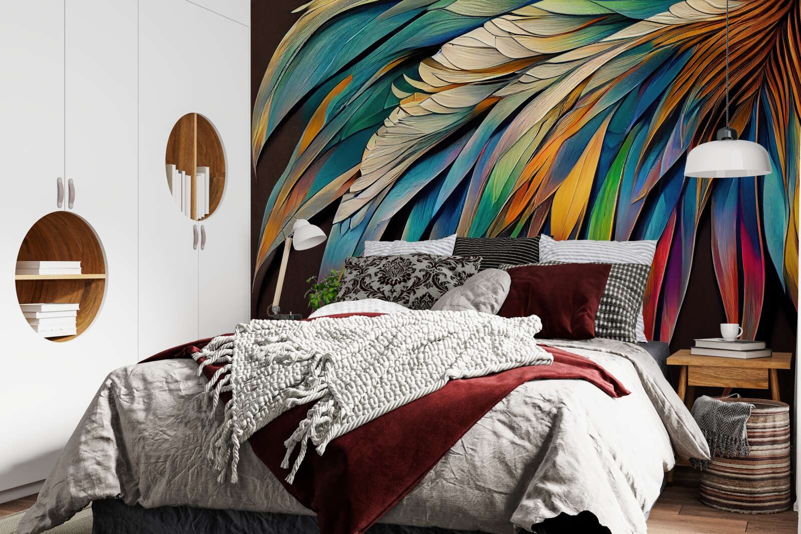 Fotobehang nachtpalmbladeren geschilderd in regenboogkleuren