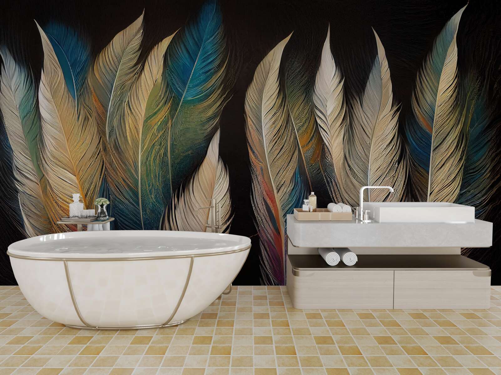 Fotobehang structuur gemaakt van vogelveren