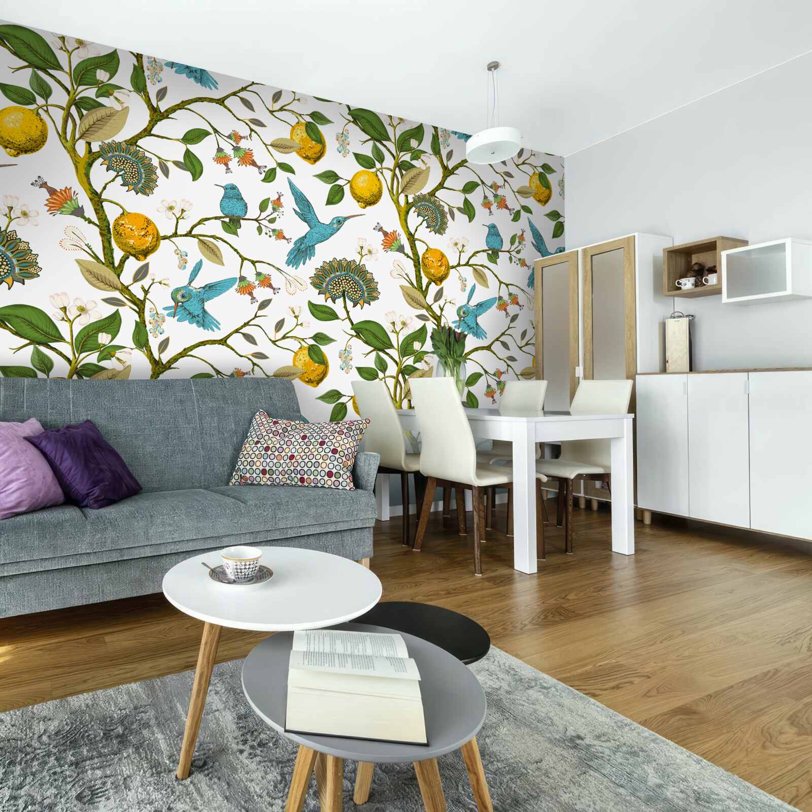 Fotobehang citroenen en blauwe kolibries