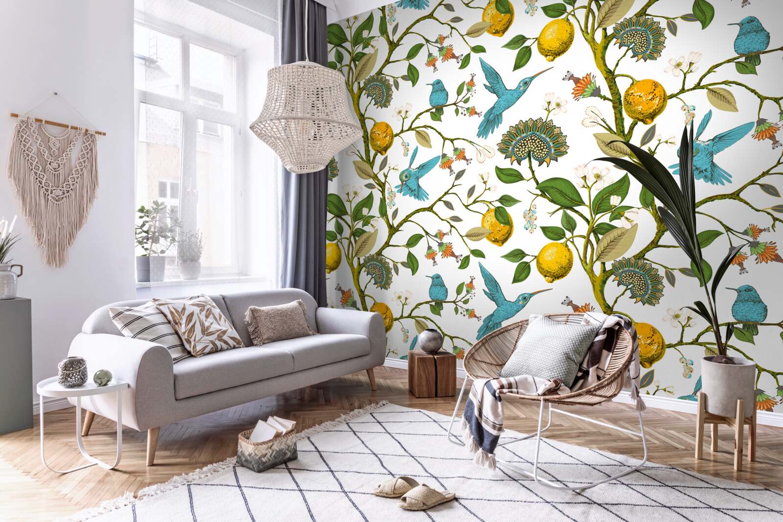 Fotobehang citroenen en blauwe kolibries