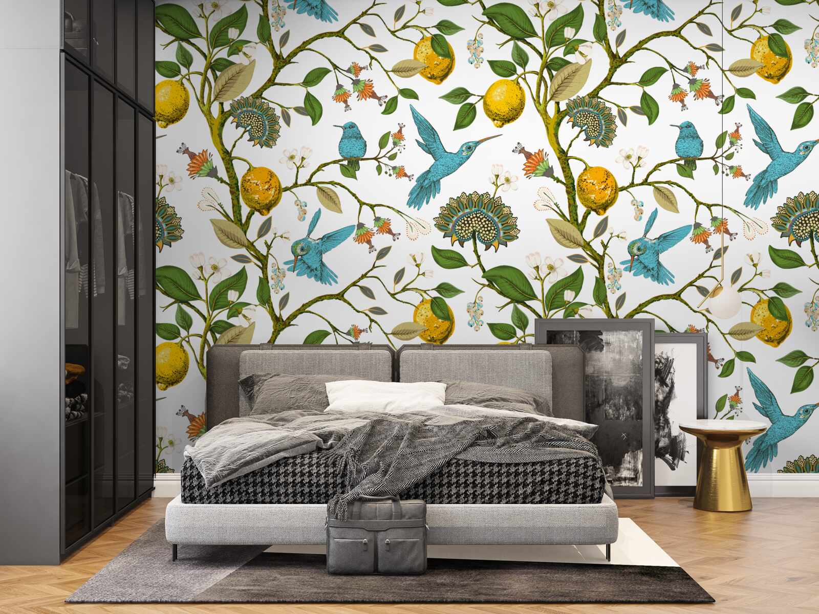 Fotobehang citroenen en blauwe kolibries