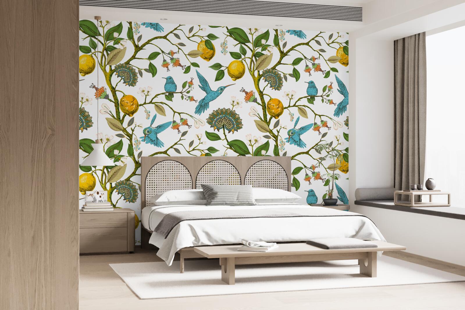 Fotobehang citroenen en blauwe kolibries