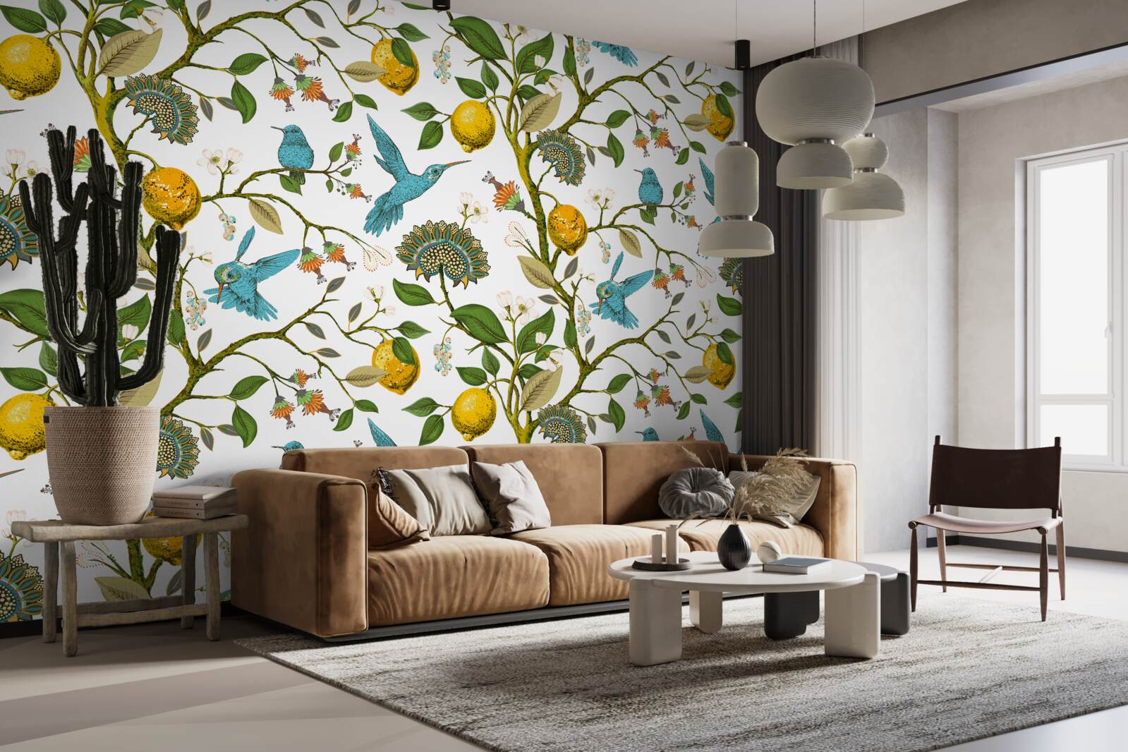 Fotobehang citroenen en blauwe kolibries