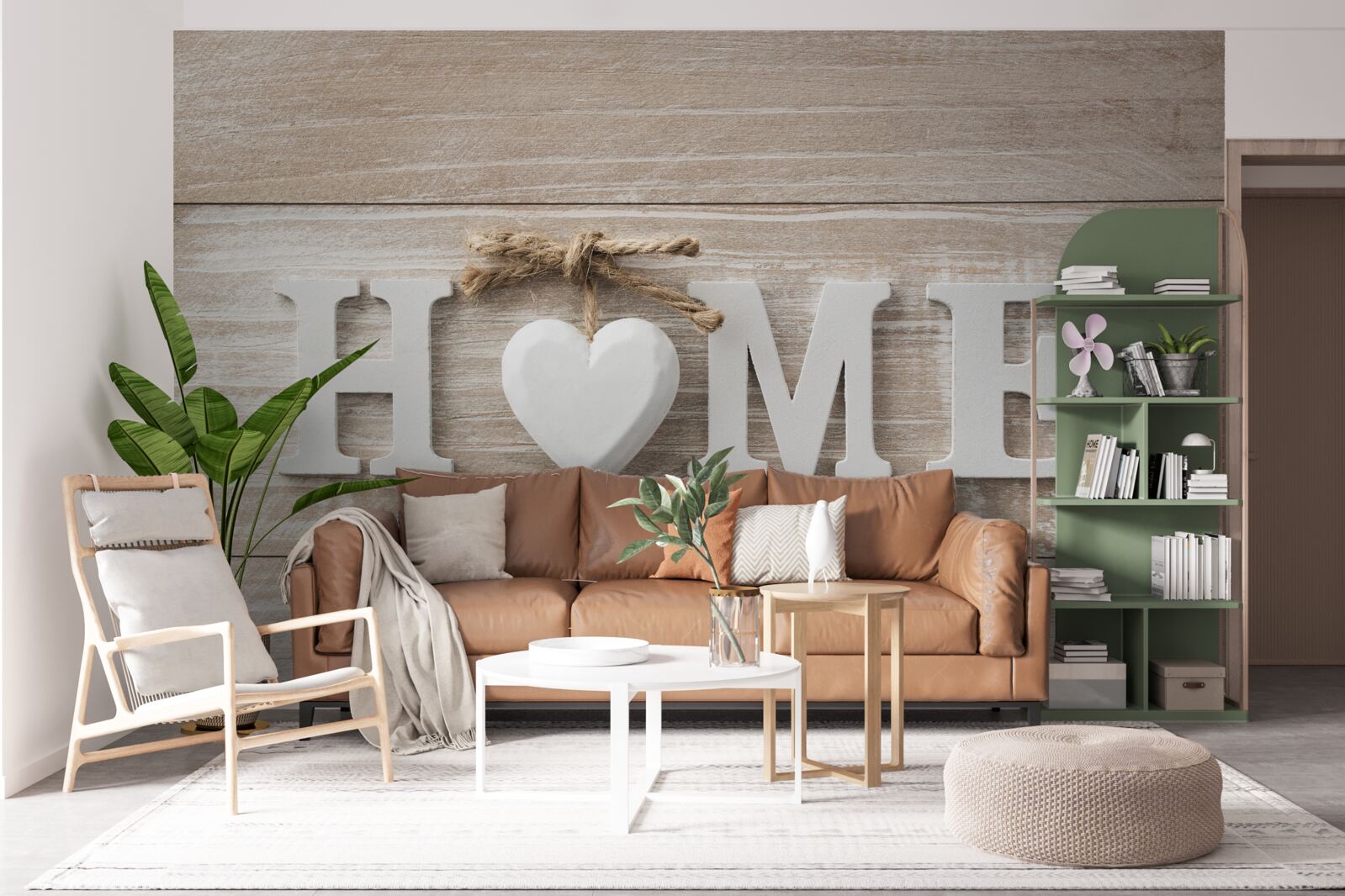 Fotobehang tekst 'home' tegen een achtergrond van bomen