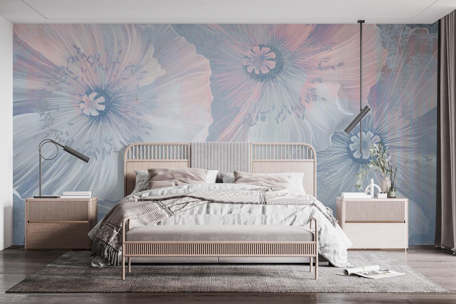 Fotobehang achtergrondafbeelding met klaprozen die van kleur veranderen als kameleons