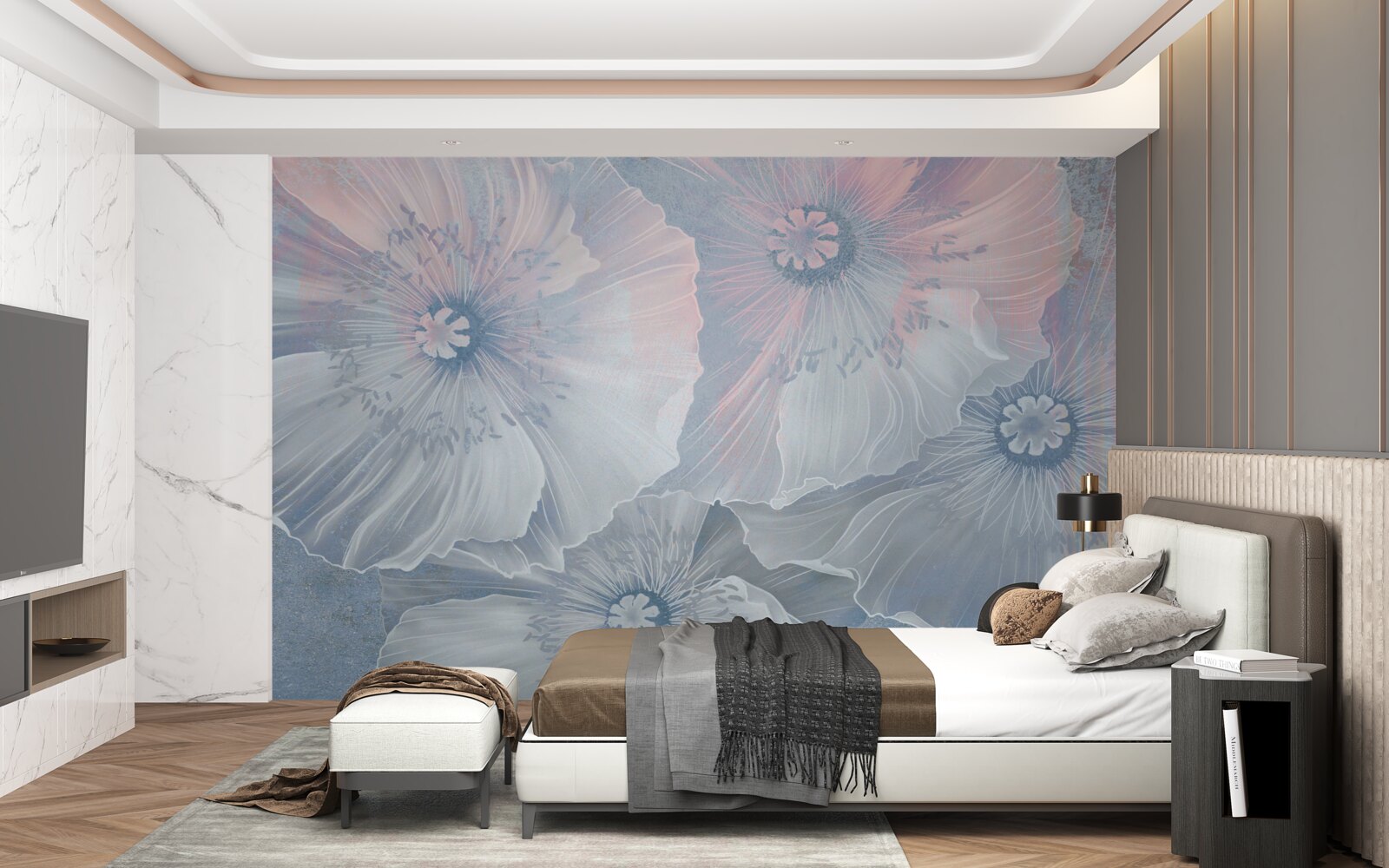 Fotobehang achtergrondafbeelding met klaprozen die van kleur veranderen als kameleons