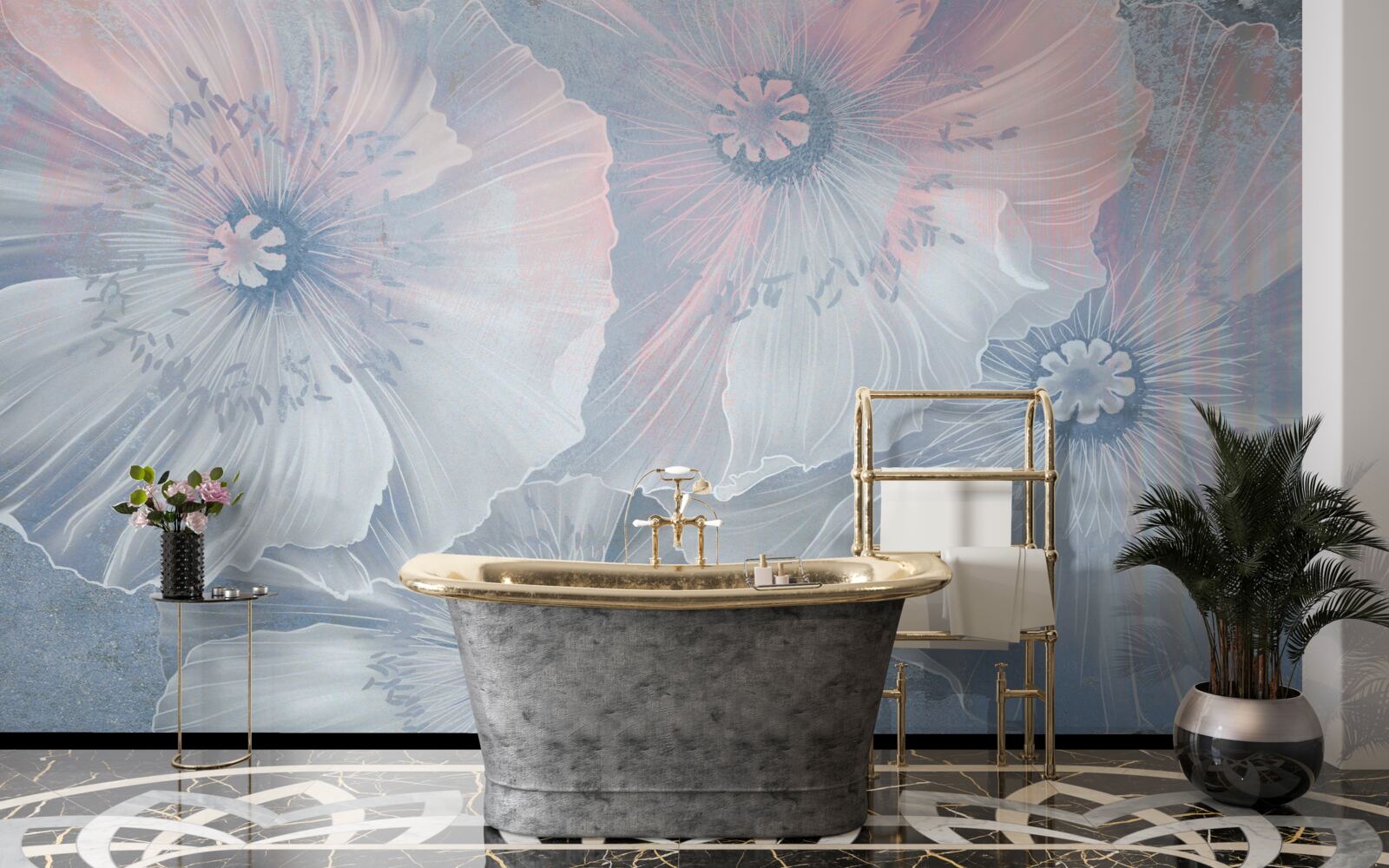 Fotobehang achtergrondafbeelding met klaprozen die van kleur veranderen als kameleons