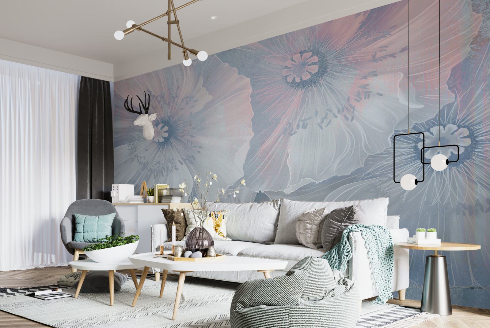 Fotobehang achtergrondafbeelding met klaprozen die van kleur veranderen als kameleons