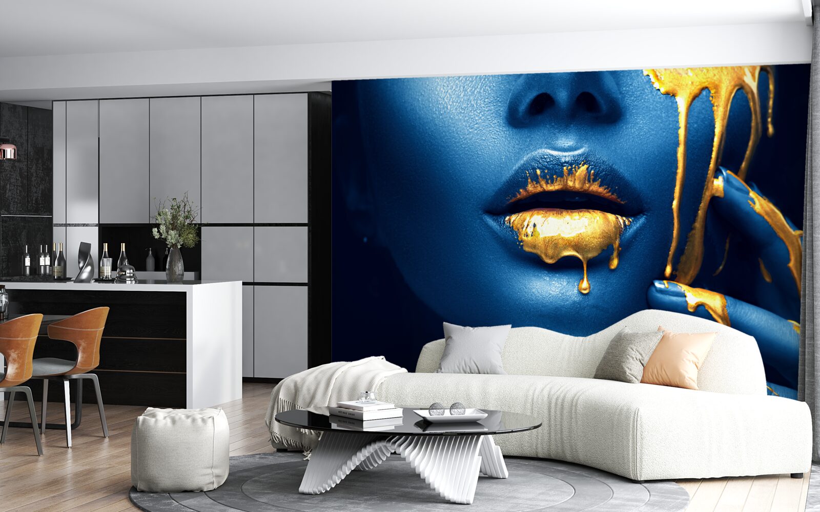 Fotobehang vrouw met glanzende gouden lippenstift op haar lippen