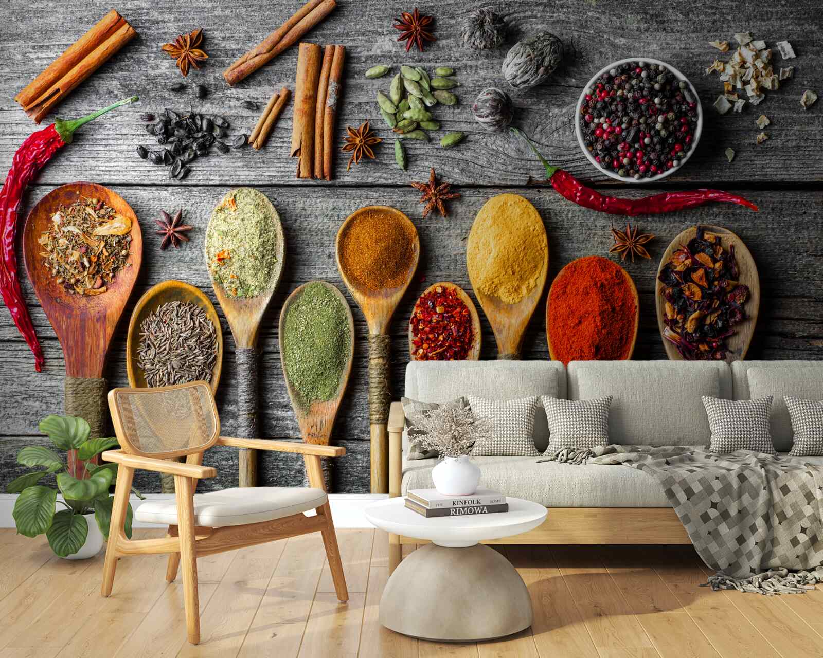 Fotobehang lichte specerijen in bestek