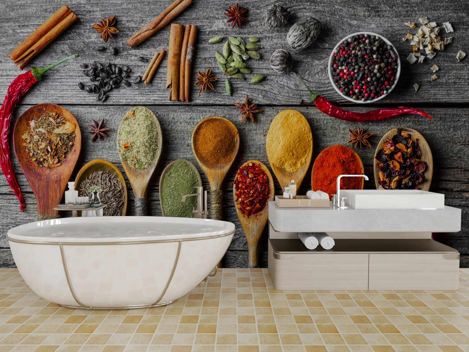 Fotobehang lichte specerijen in bestek