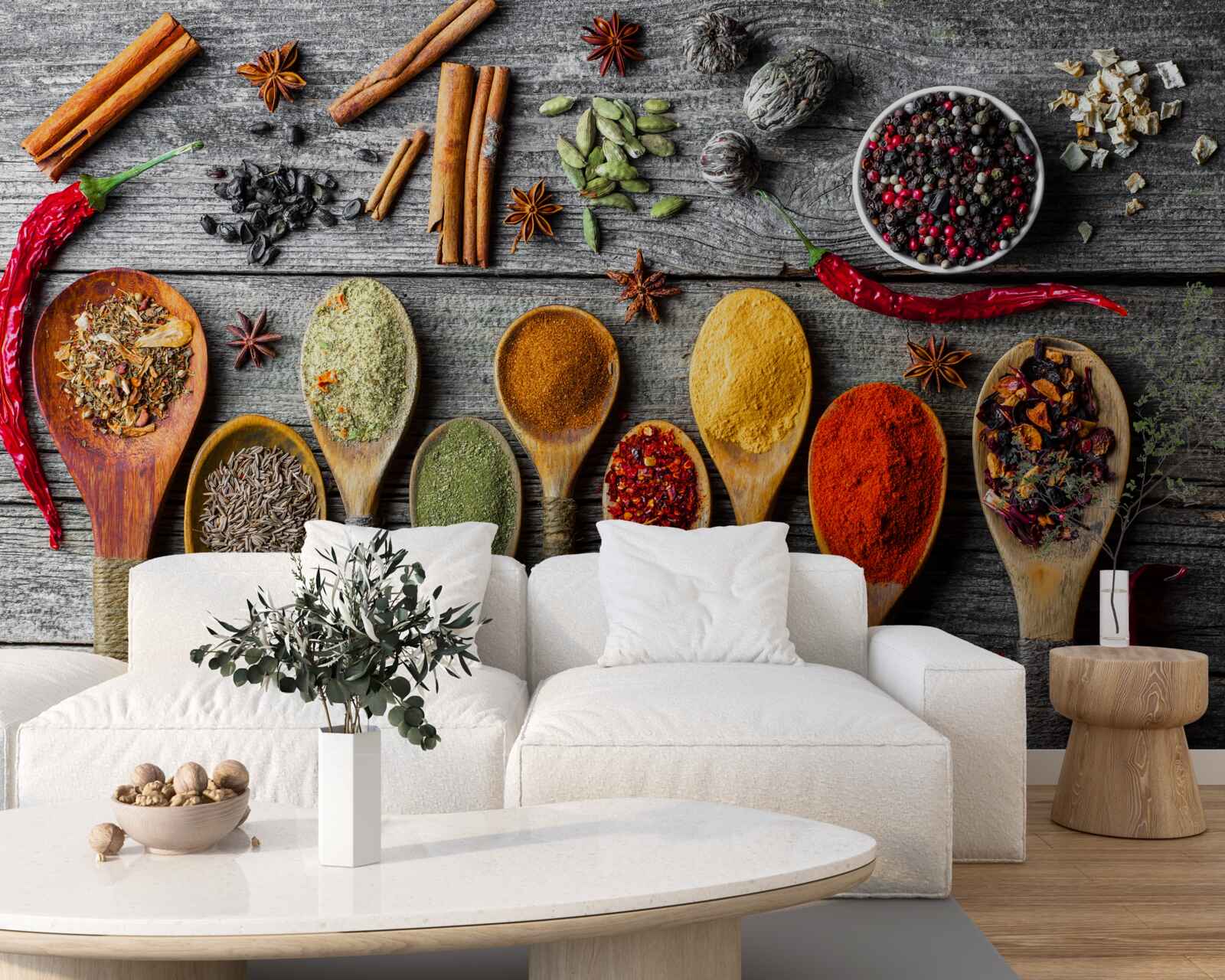 Fotobehang lichte specerijen in bestek
