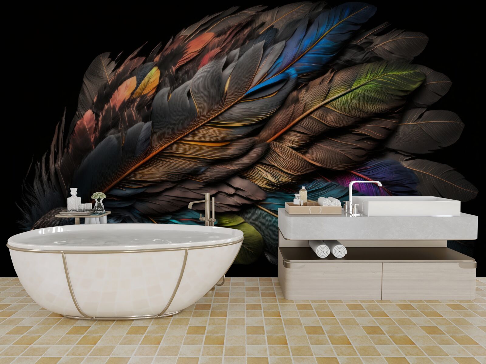 Fotobehang lichte kleur van vogelveren