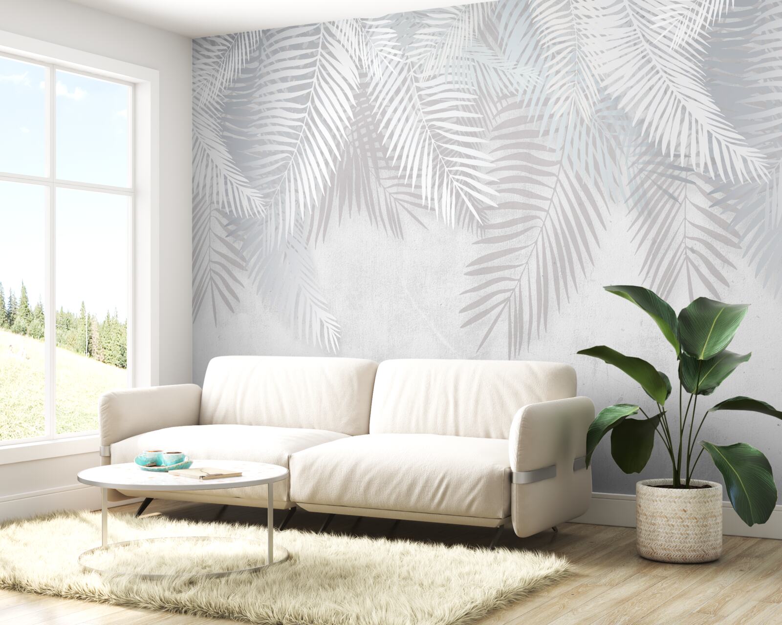 Fotobehang palmbladeren op een witte achtergrond