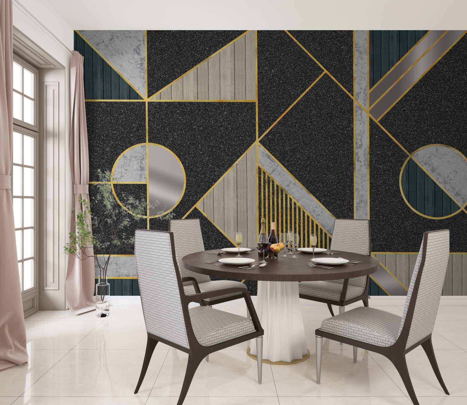 Fotobehang donker mozaïek met gouden tinten