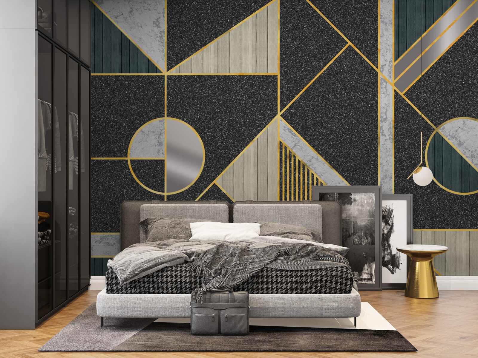 Fotobehang donker mozaïek met gouden tinten