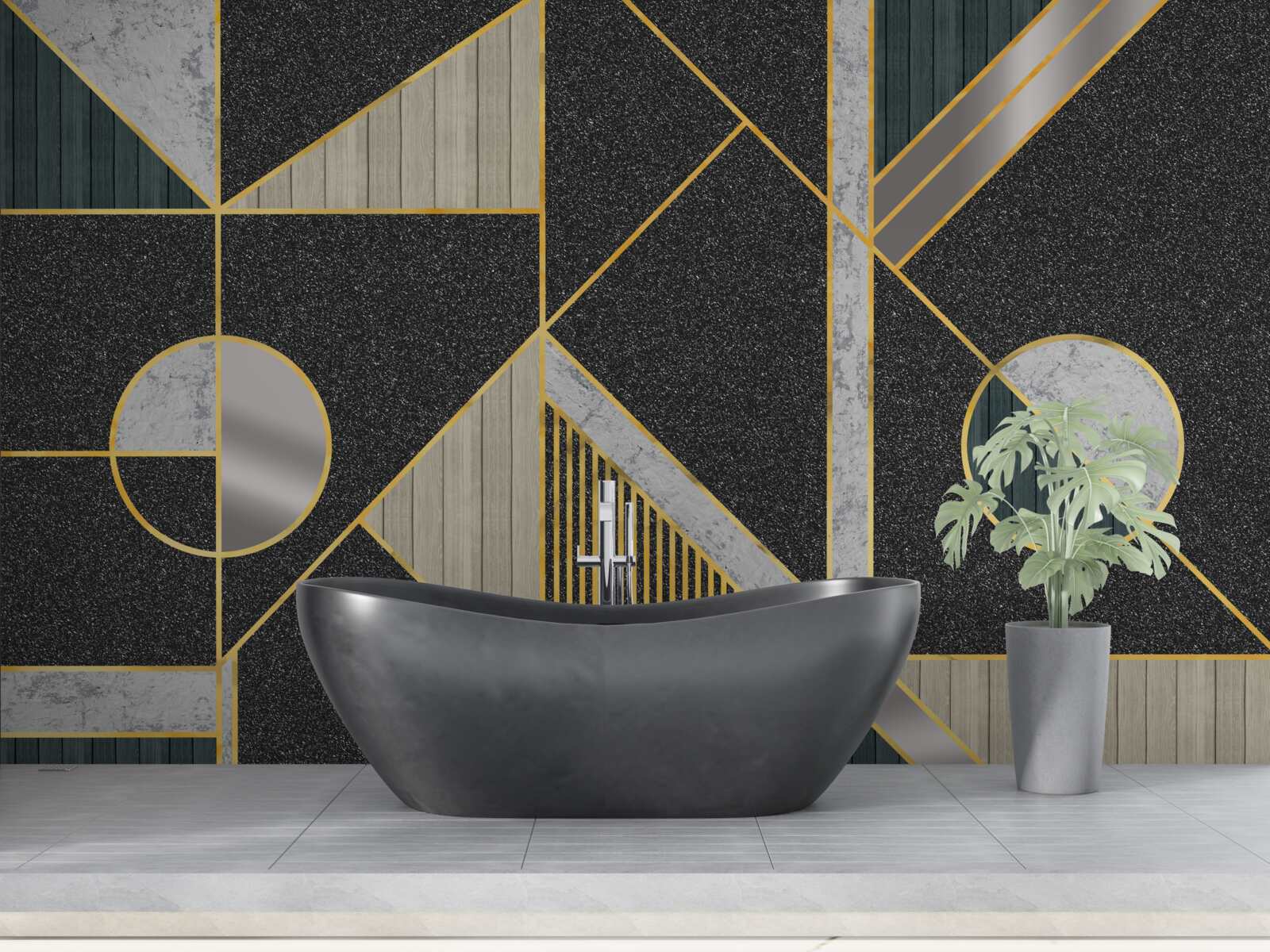 Fotobehang donker mozaïek met gouden tinten