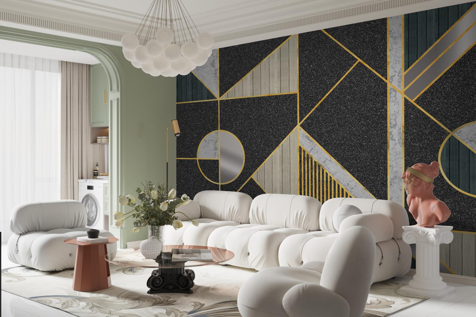 Fotobehang donker mozaïek met gouden tinten