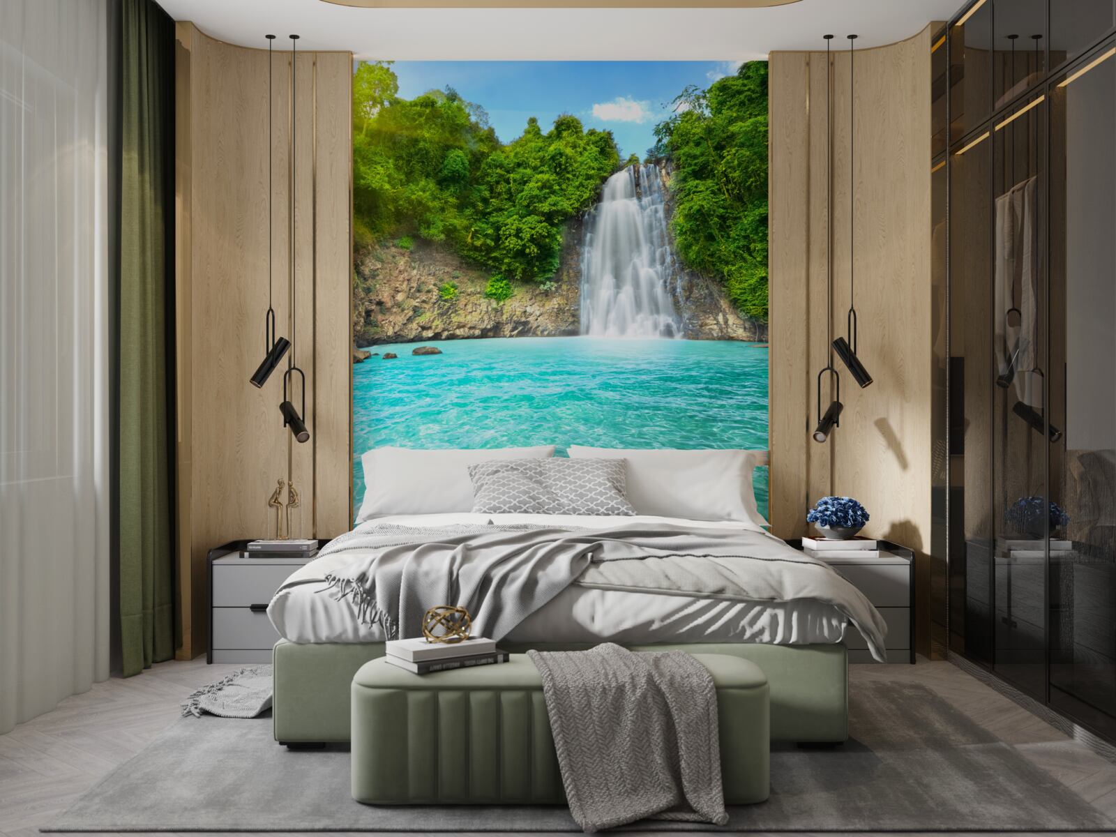 Fotobehang het water van een kristalheldere bergwaterval in de woestijn