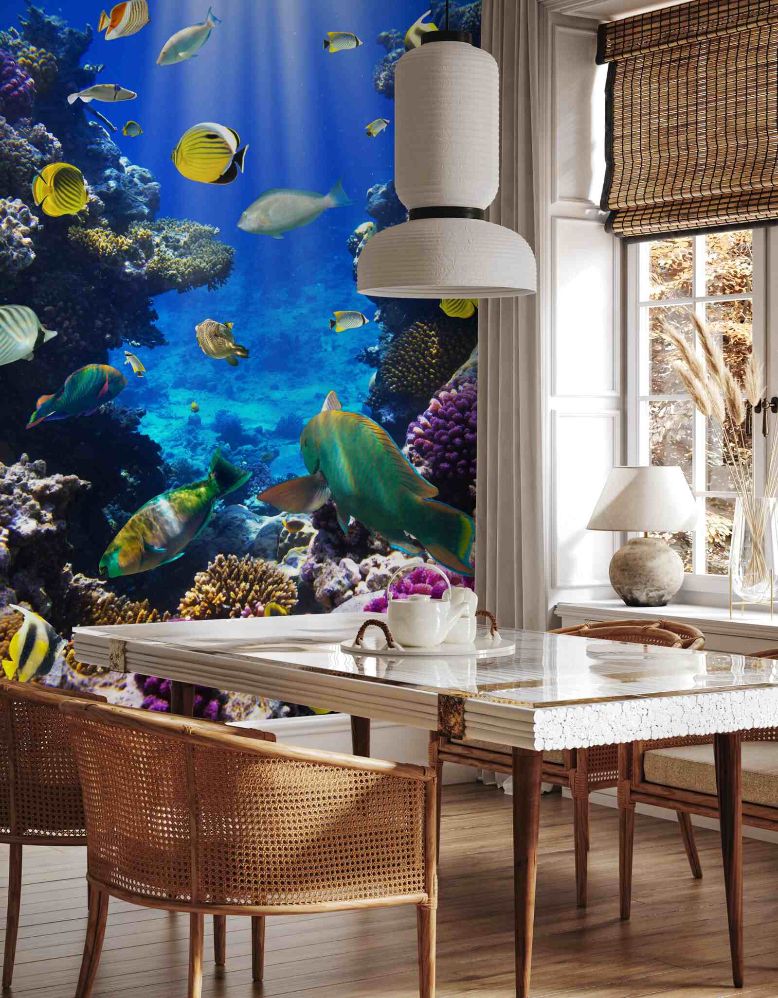 Fotobehang vissen in de koraalriffen van de oceaan