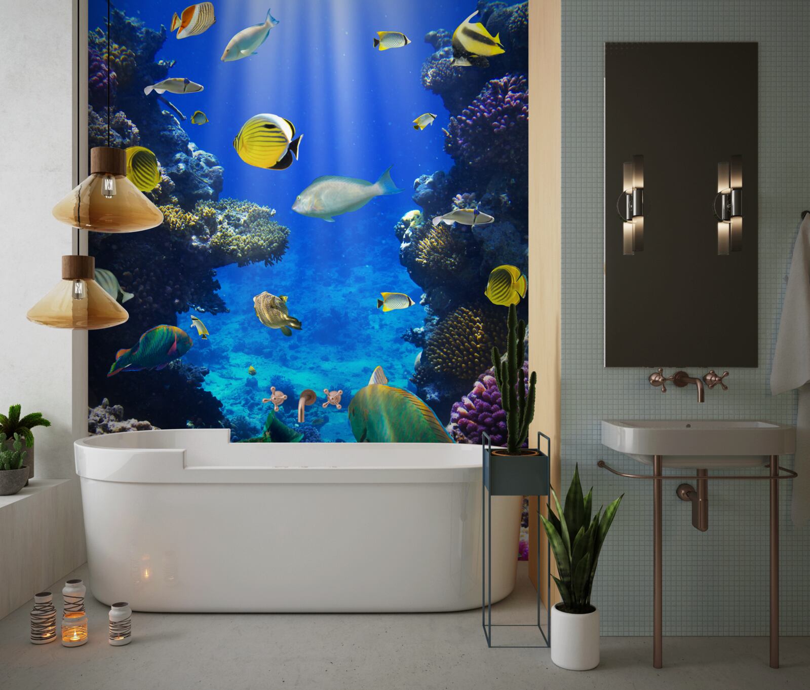 Fotobehang vissen in de koraalriffen van de oceaan