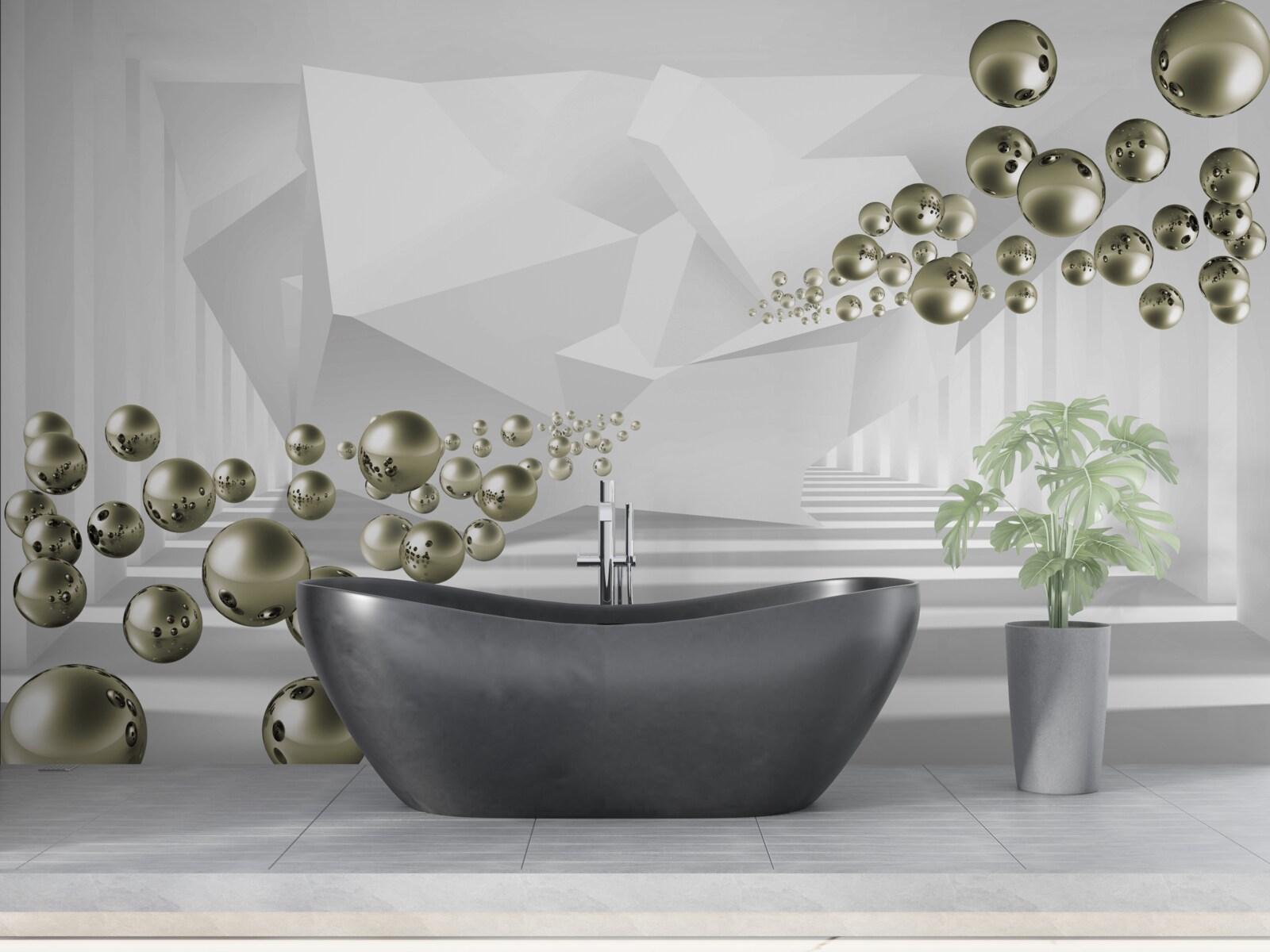 Fotobehang abstracte tunnel waar gouden parels wegvliegen