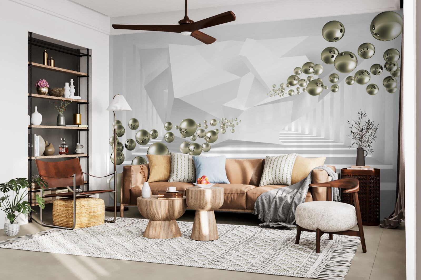 Fotobehang abstracte tunnel waar gouden parels wegvliegen