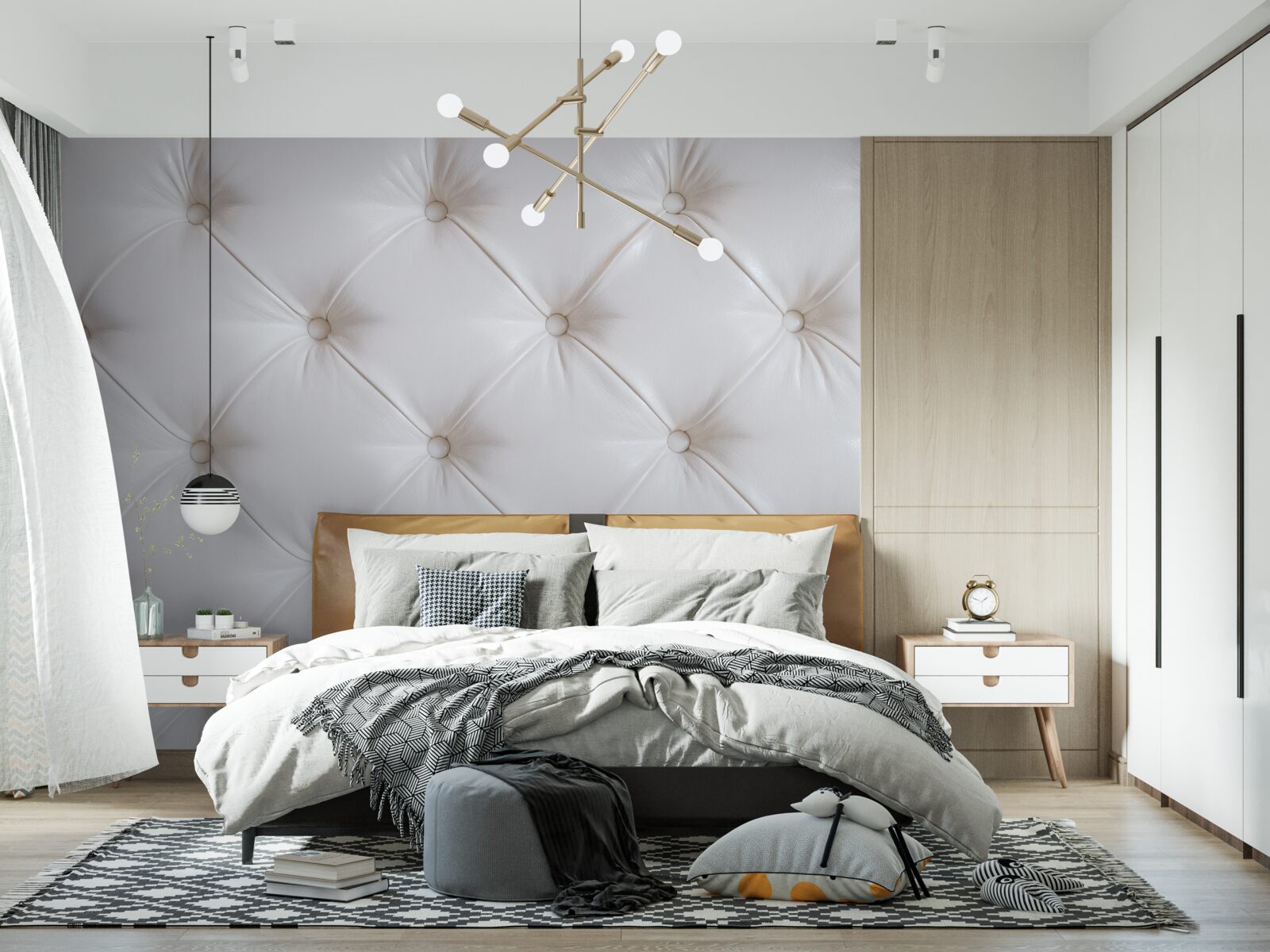 Fotobehang bekleding van wit leer met strass decoratie