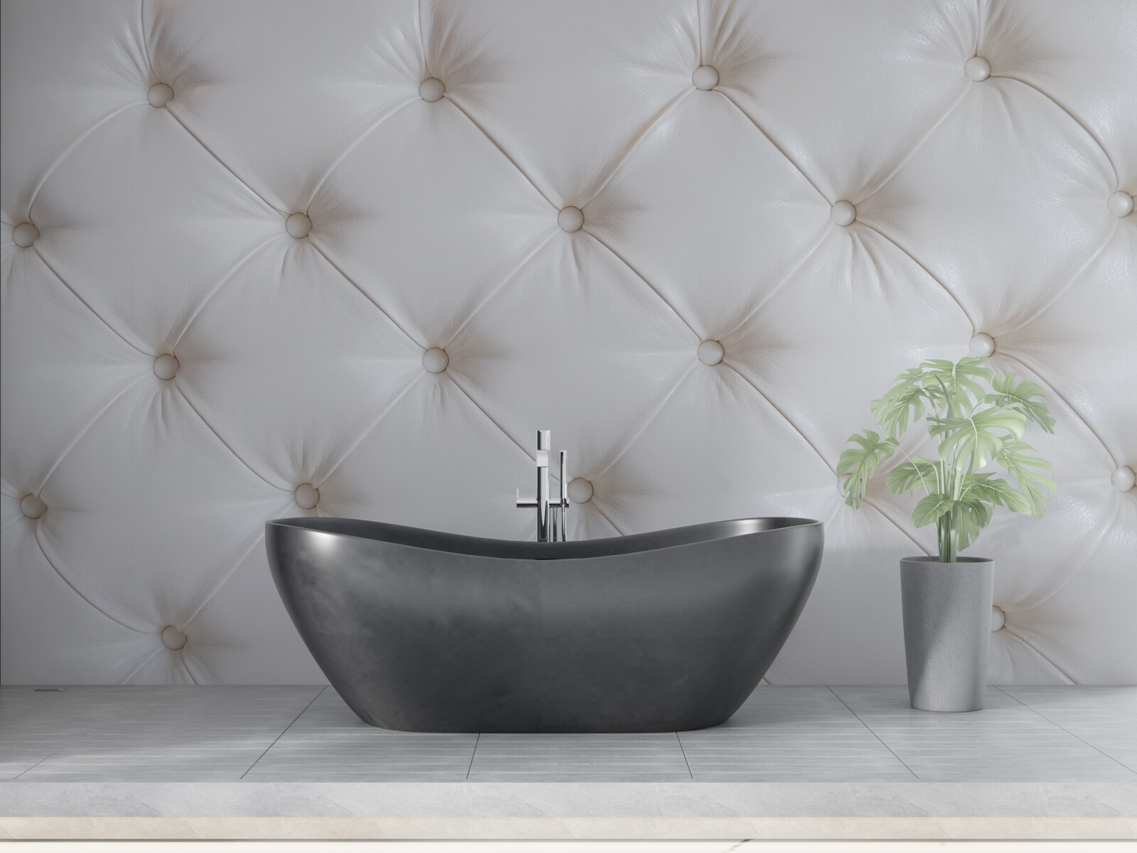 Fotobehang bekleding van wit leer met strass decoratie