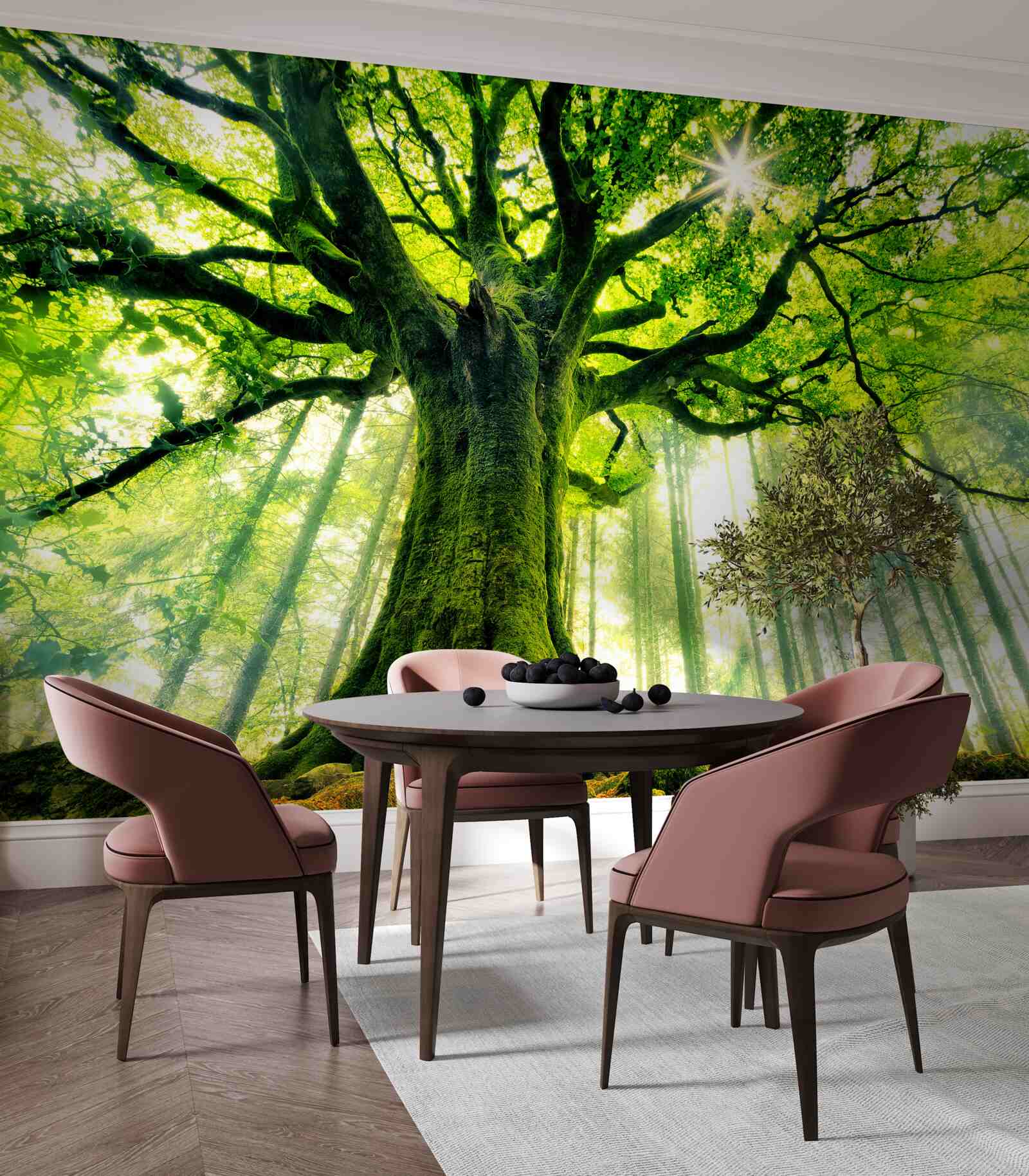 Fotobehang majestueuze boom van het bestaan begroet de zonsopgang