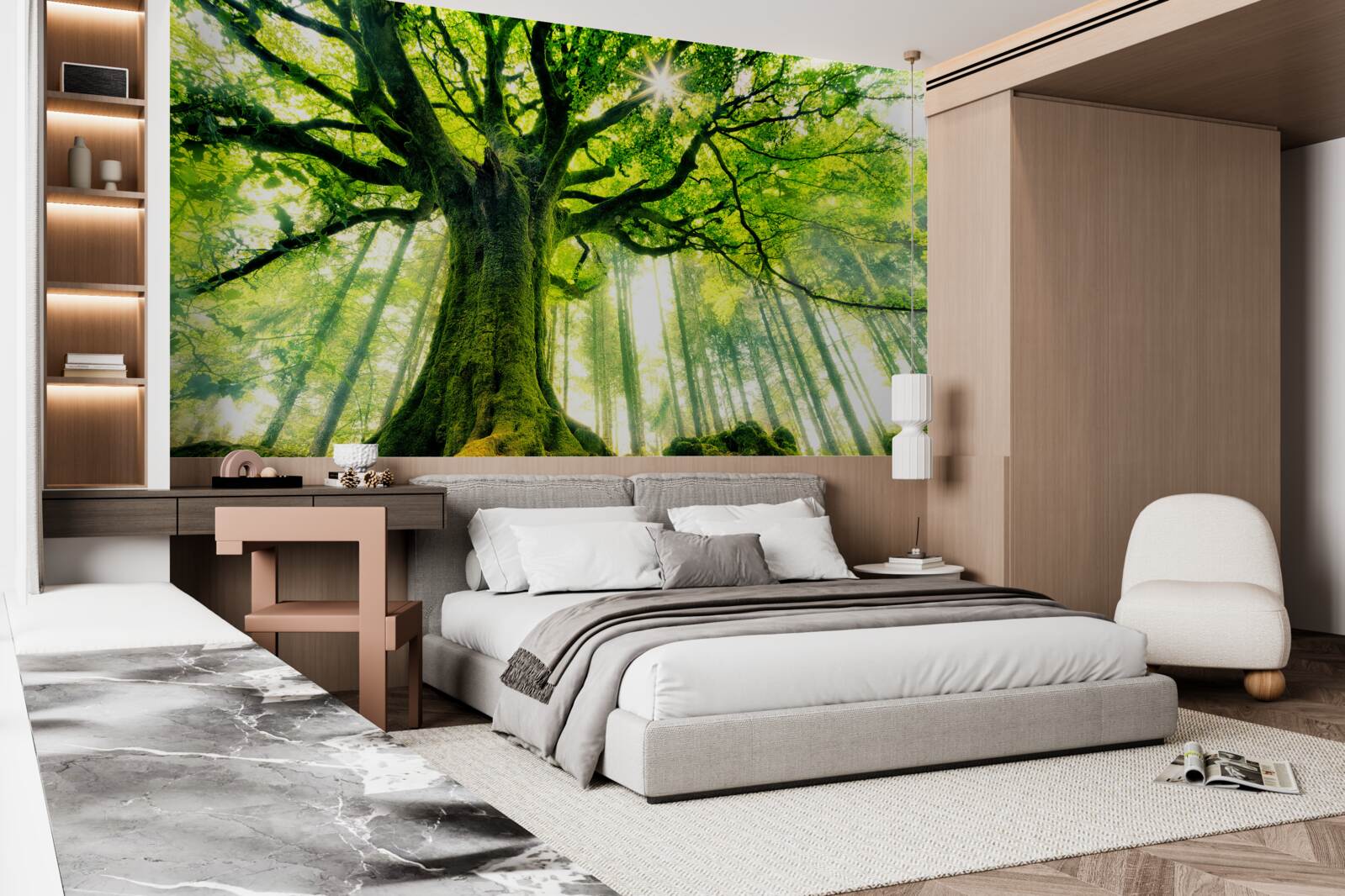 Fotobehang majestueuze boom van het bestaan begroet de zonsopgang