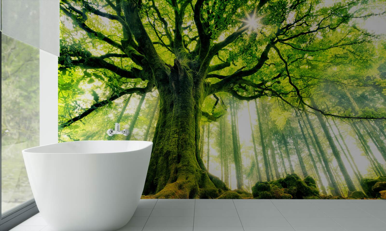 Fotobehang majestueuze boom van het bestaan begroet de zonsopgang