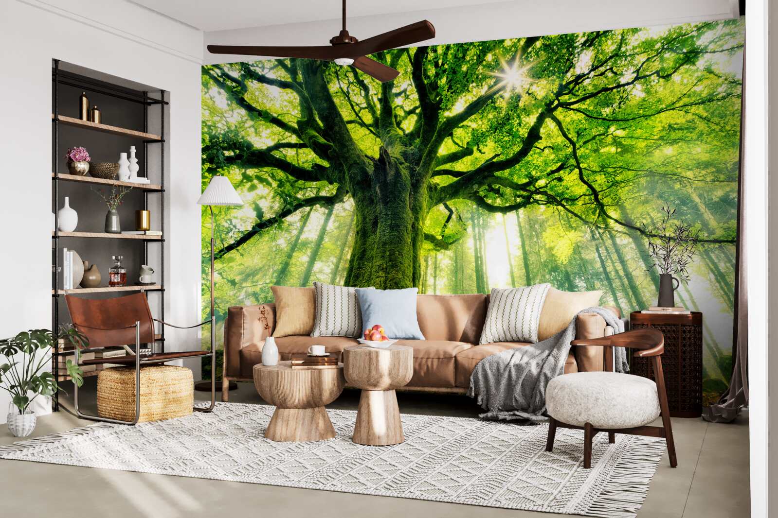 Fotobehang majestueuze boom van het bestaan begroet de zonsopgang