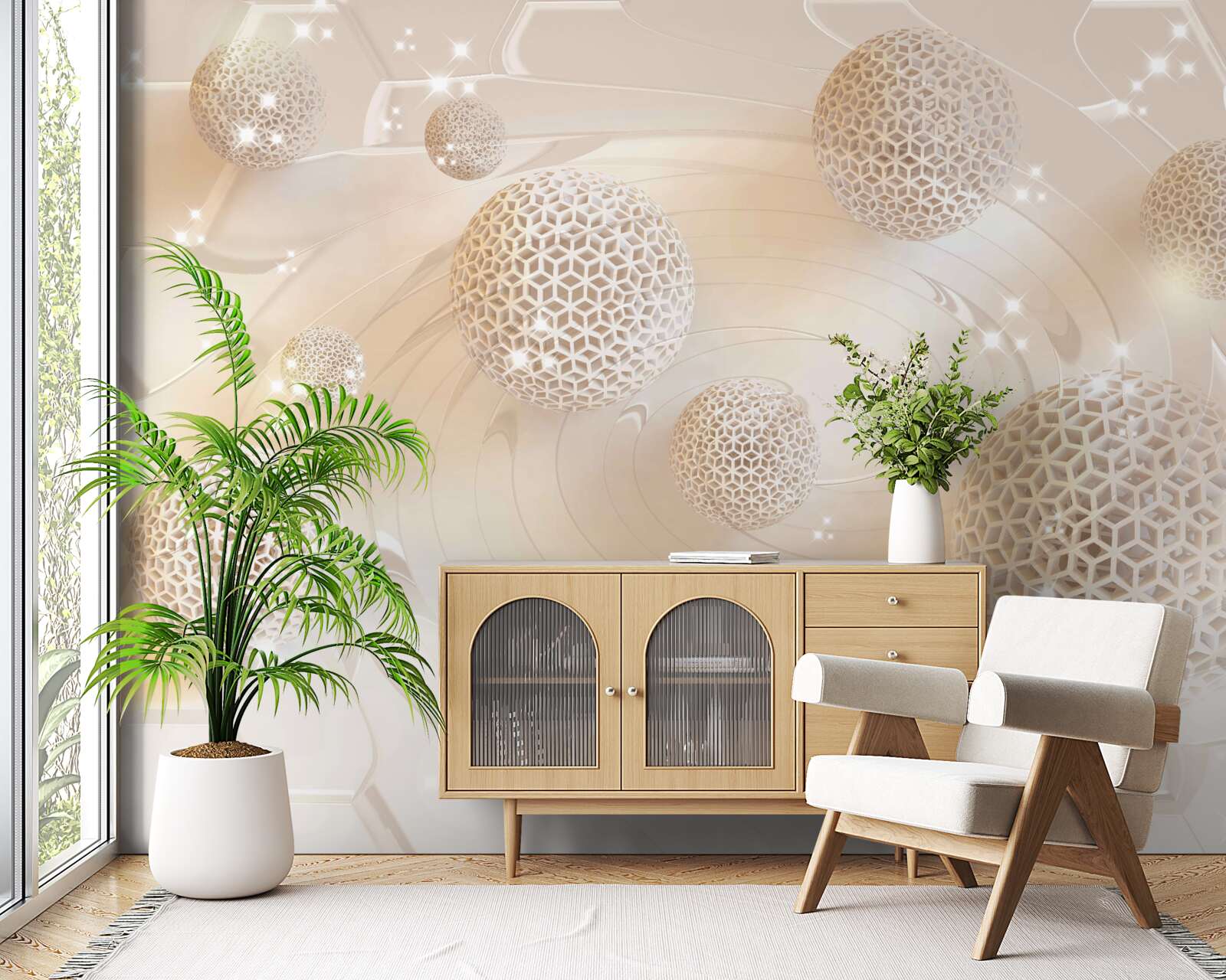 Fotobehang ballen wervelend in een gouden gloed