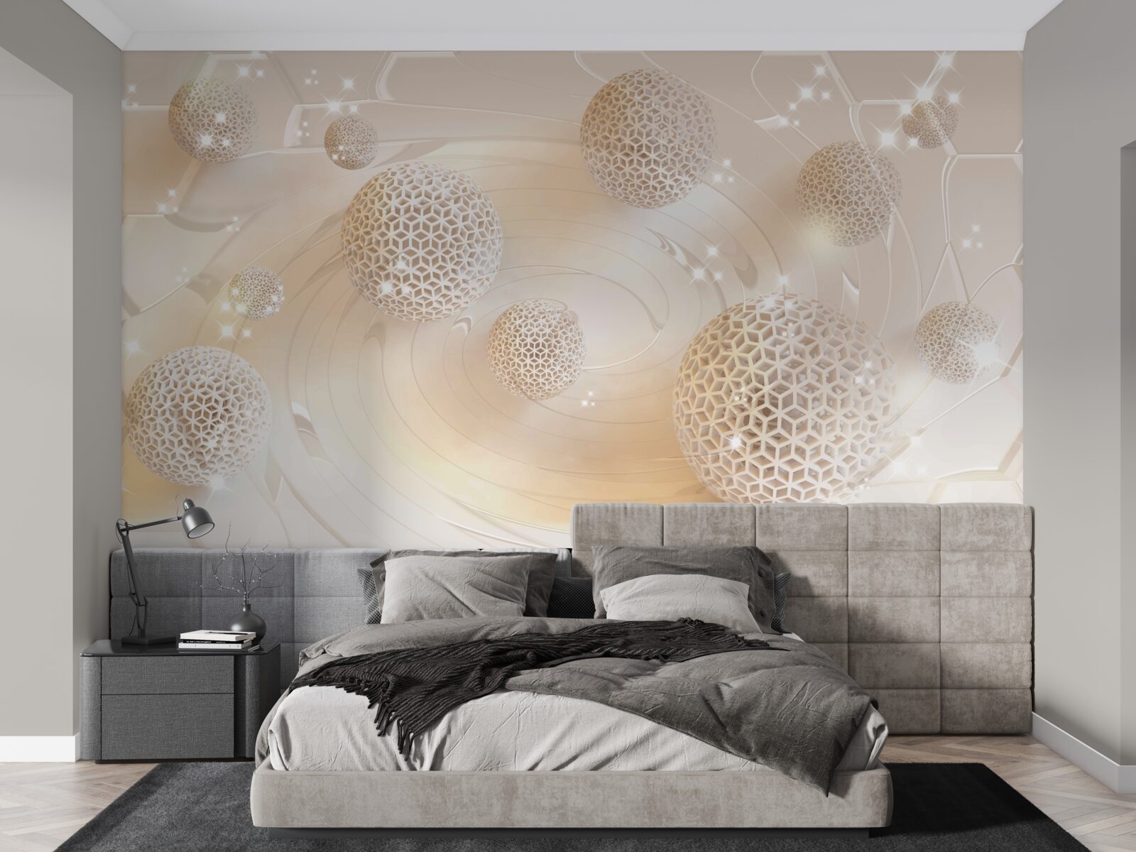 Fotobehang ballen wervelend in een gouden gloed