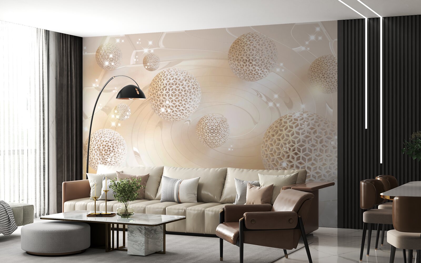 Fotobehang ballen wervelend in een gouden gloed