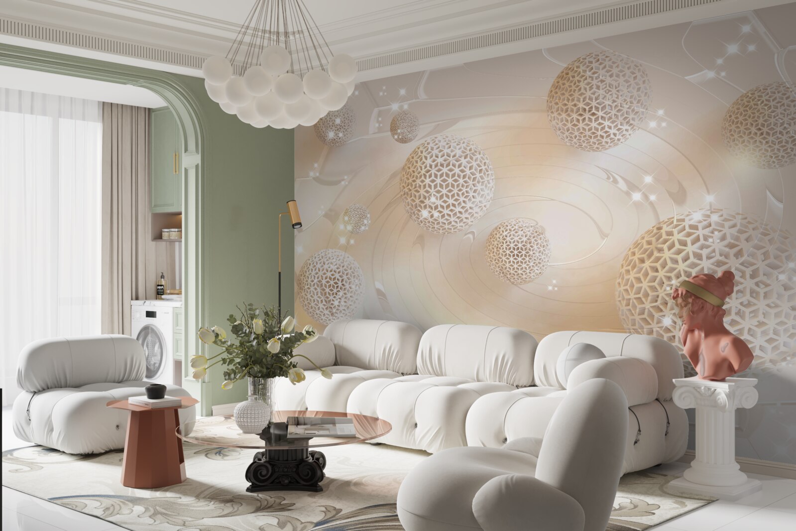 Fotobehang ballen wervelend in een gouden gloed