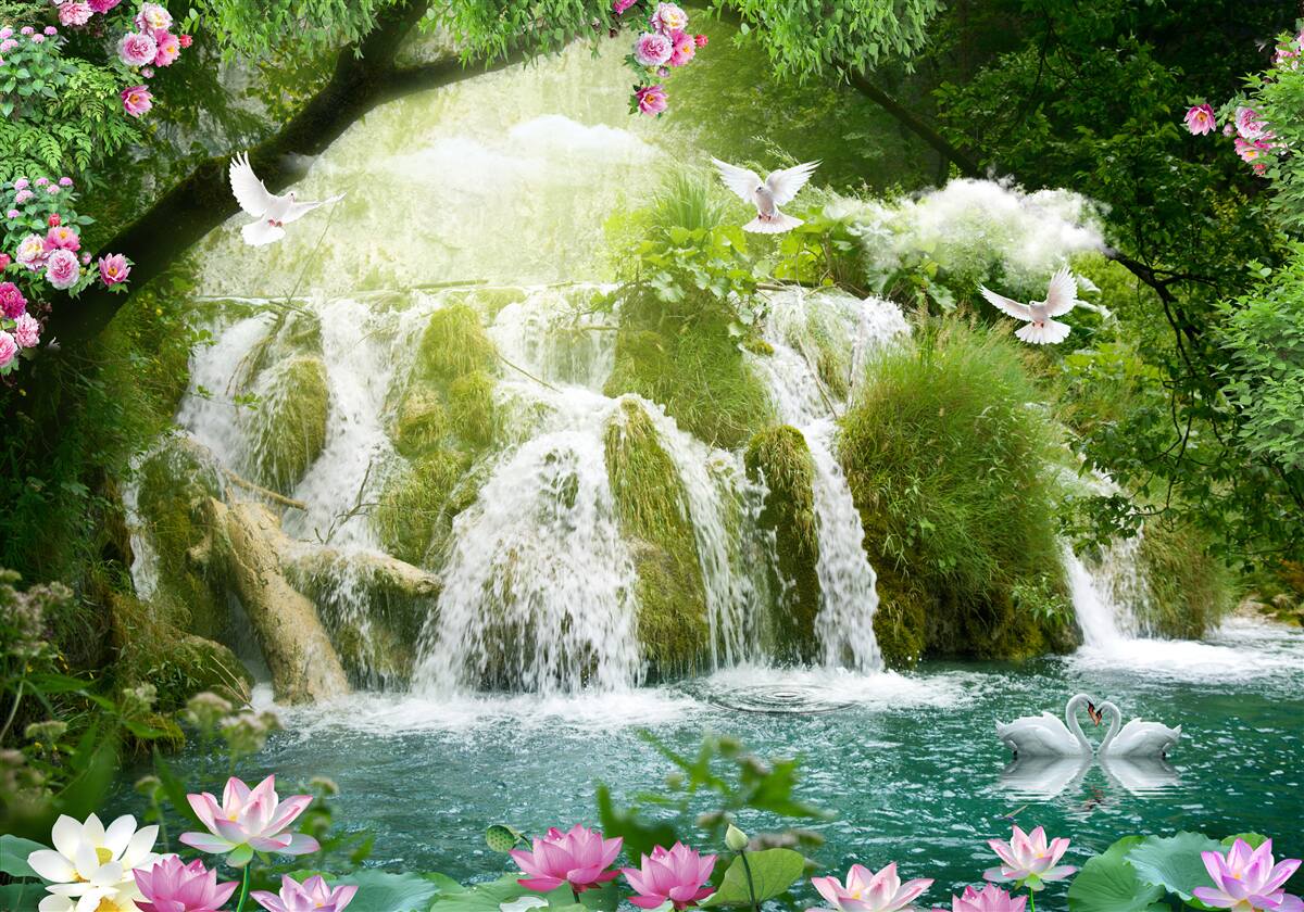 Fotobehang vallend water van een boswaterval