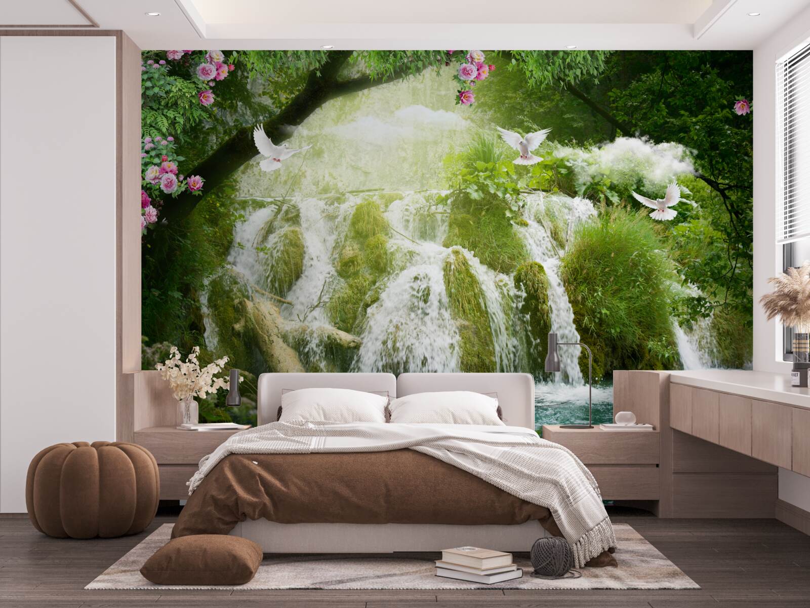 Fotobehang vallend water van een boswaterval