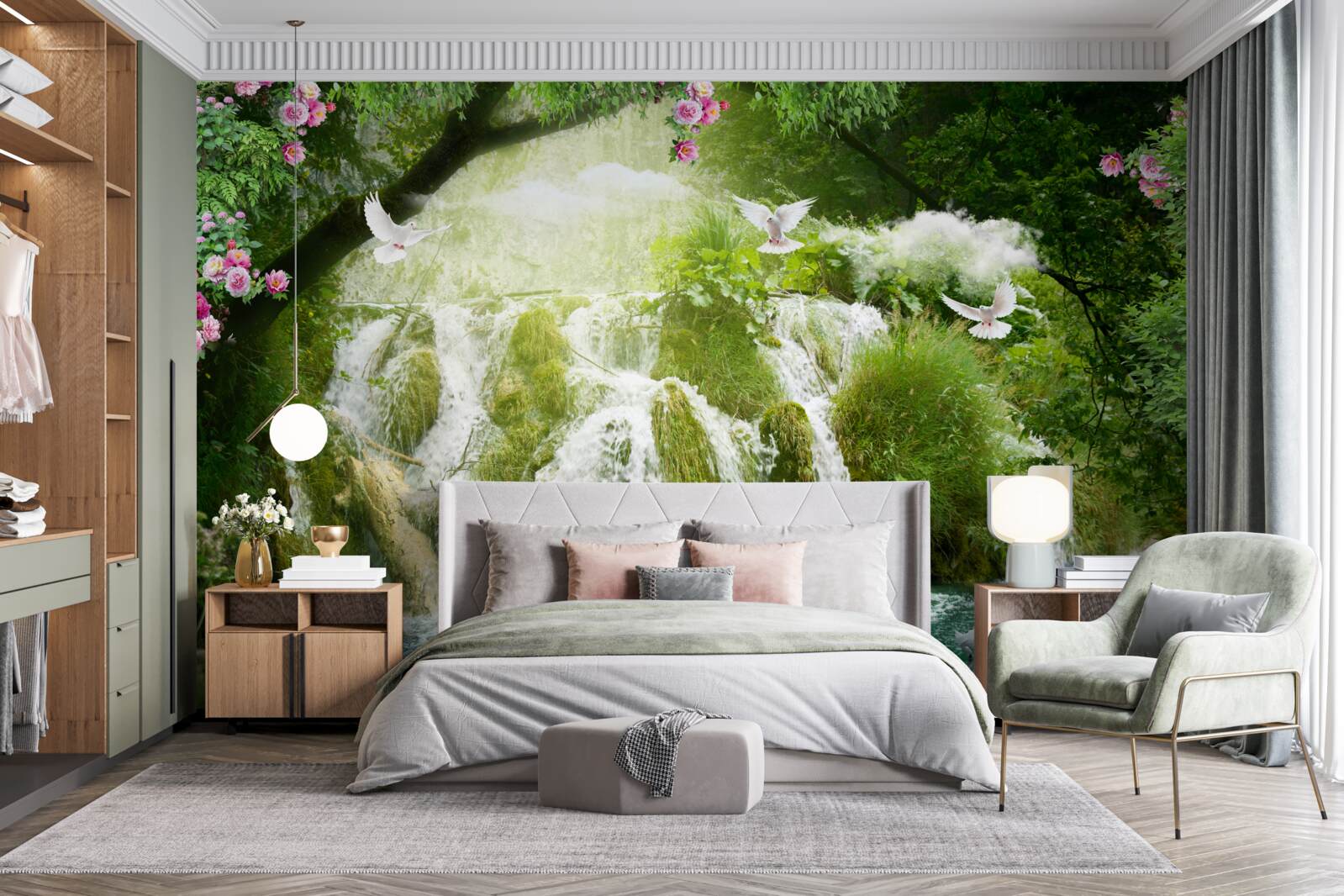 Fotobehang vallend water van een boswaterval