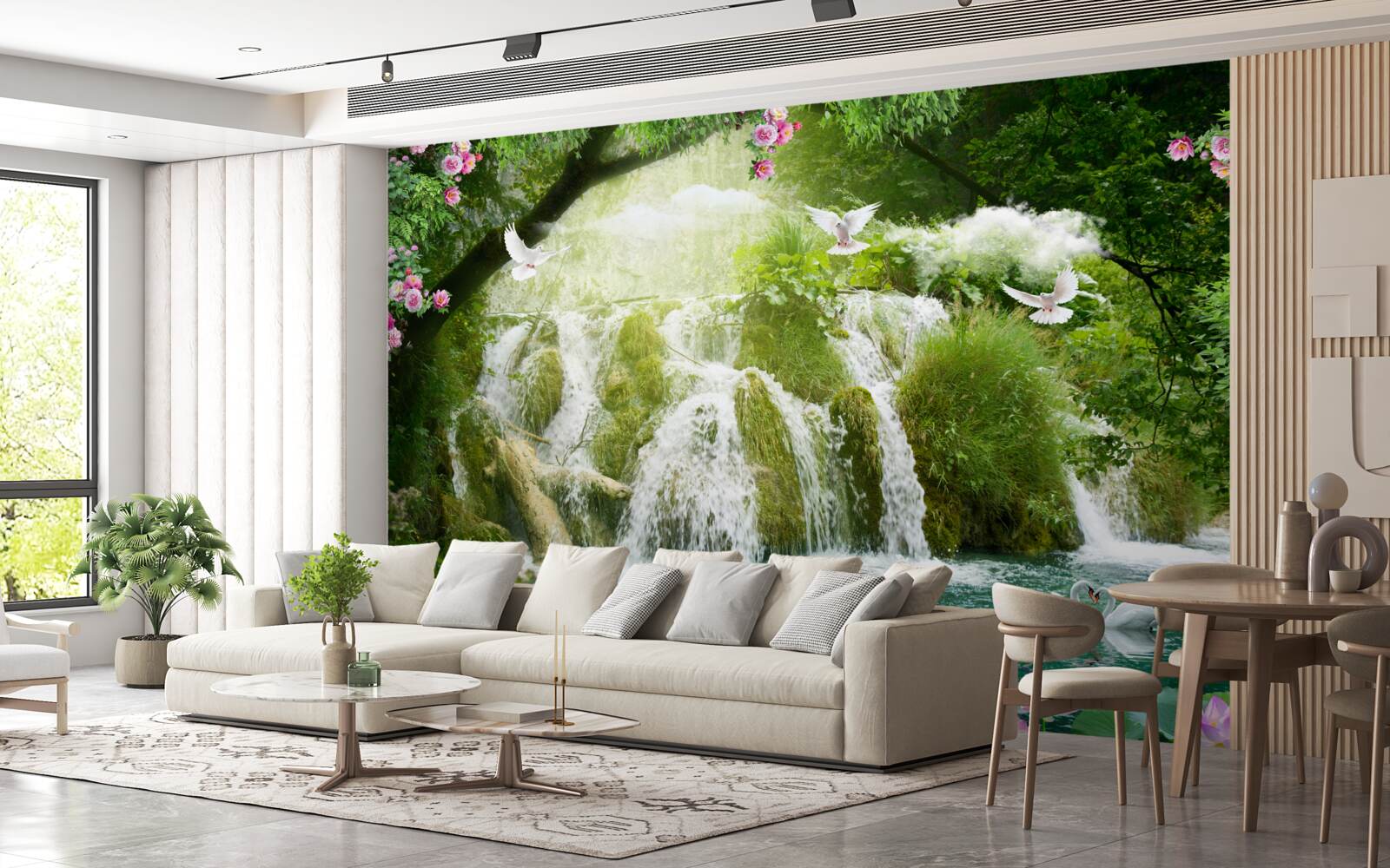 Fotobehang vallend water van een boswaterval